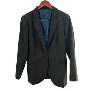 Travelsmith Women's Wool Green Blazer Sz 12 One Button Inside Zip Pockets NEW